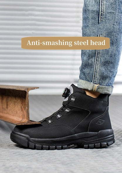 Work Shoes Men Anti-smashing Anti-puncture Safety Shoes Rotating Buttons Autumn Winter Protective Work Safety Boots