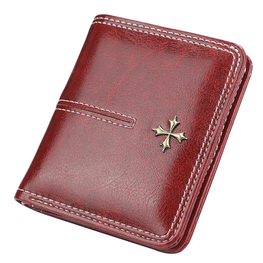 Portefeuille court en PU ciré huilé pour femmes, porte-monnaie multi-cartes avec fermeture éclair, sac tout-en-un