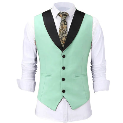 Men Vest White Single Button With Black Lapel Waistcoat For Wedding Birthday Banquet Party Business Work Daily Men Suit Vest