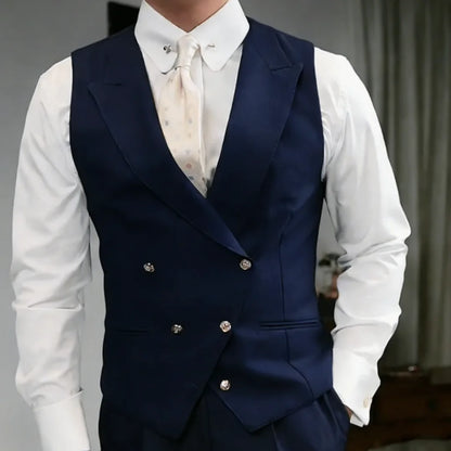 Men Vest White Double Button Solid With Lapel Waistcoat For Wedding Birthday Banquet Party Business Work Daily Men Suit Vest