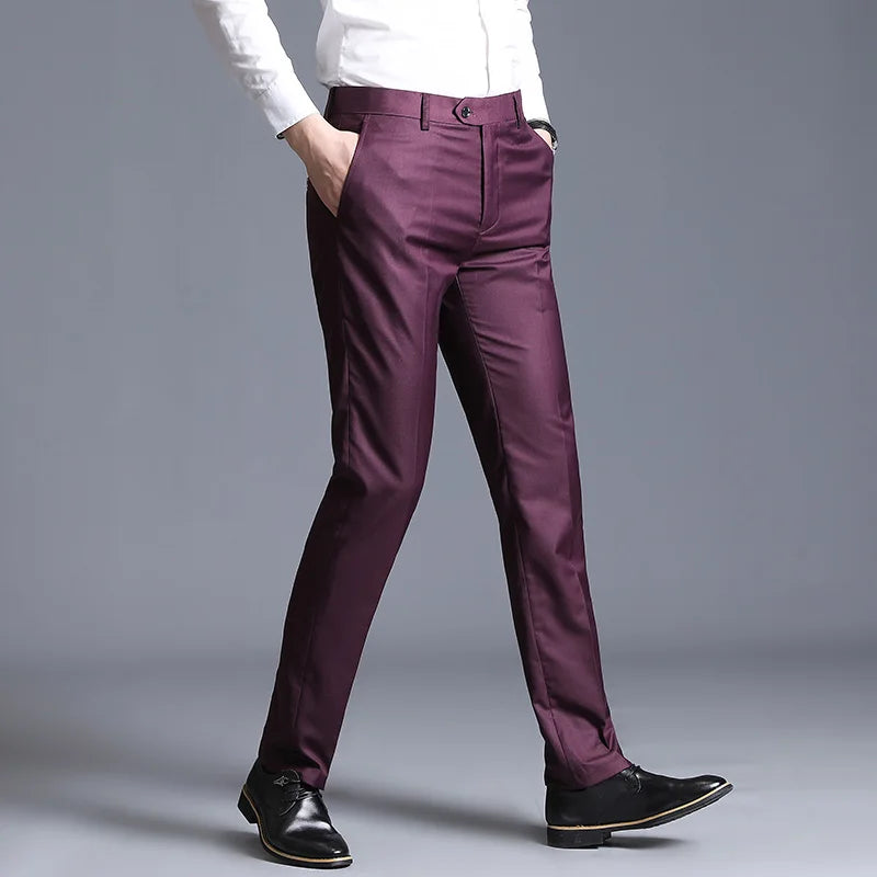 Autumn New Men's Suit Pants, Asian Sizes Office Trousers, Available in Blue, Red, Gray, and Black.