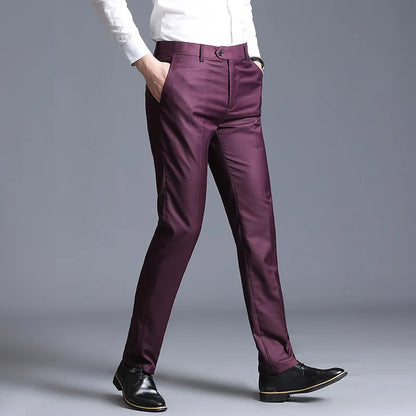 Autumn New Men's Suit Pants, Asian Sizes Office Trousers, Available in Blue, Red, Gray, and Black.