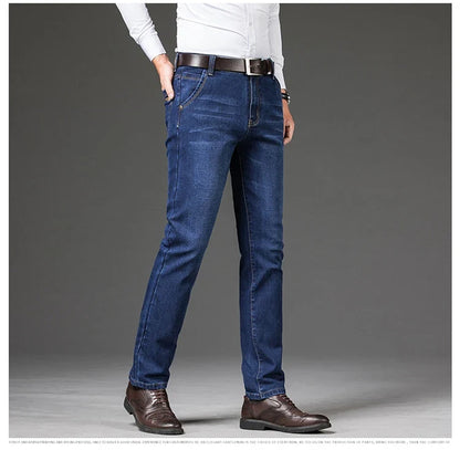 Plus Size 28-46 Spring Autumn Classic Business Trousers Male Brand Men's Fashion Casual Jeans Straight Elasticity Denim Pants