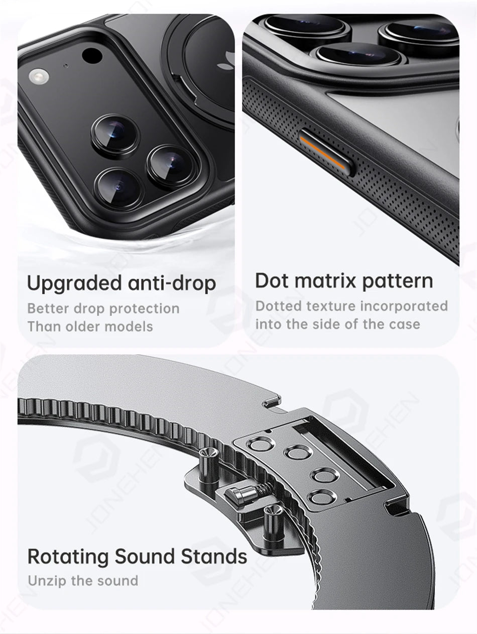 360° Mechanical Torque-Sound Rotating Holder Magnetic Case For iPhone Air 16 15 Plus 14 13 17 Pro Max Armor Cover For Magsafe