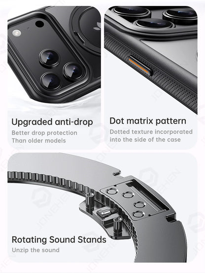 360° Mechanical Torque-Sound Rotating Holder Magnetic Case For iPhone Air 16 15 Plus 14 13 17 Pro Max Armor Cover For Magsafe