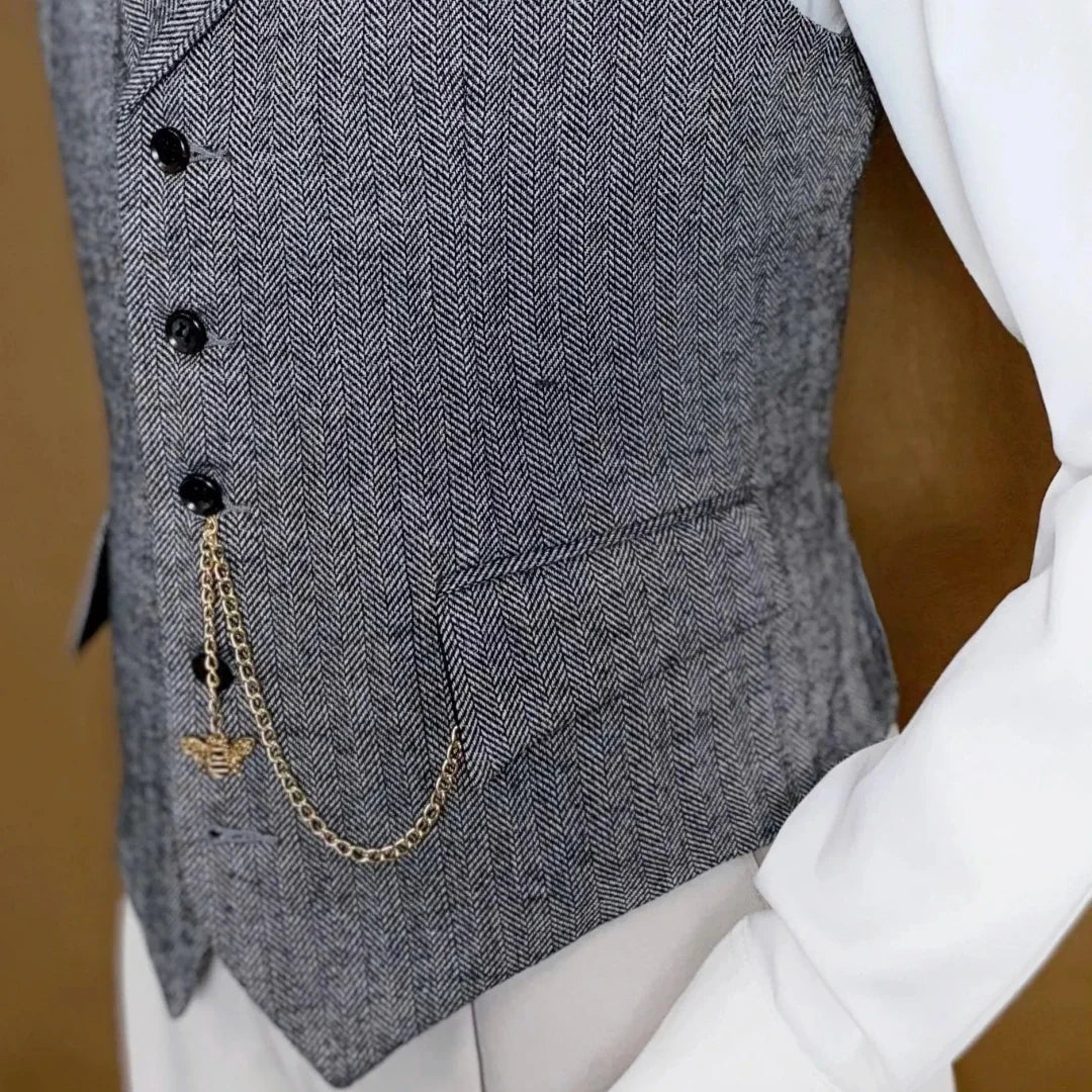 Men Vest Gray Herringbone Single Button With Lapel Waistcoat For Wedding Banquet Party Business Office Work Daily Men Suit Vest