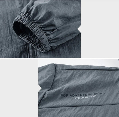 Men's Hooded Sun Protection Jacket Lightweight Outdoor Windbreaker Quick Dry Breathable UV Coat for Hiking Running Travel Beach