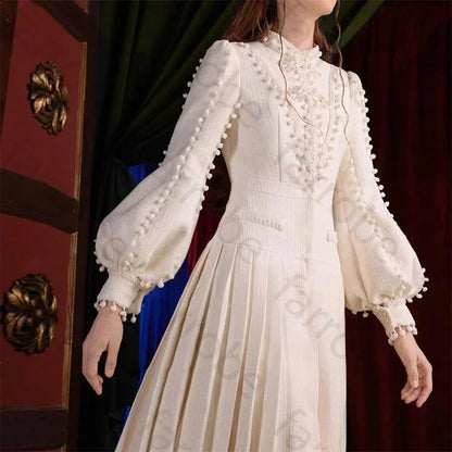 Customized Elegant High Neck Long Sleeves Evening Dress A-line Button Party Gown Ankle-Length Dresses Gala for Special Occasion