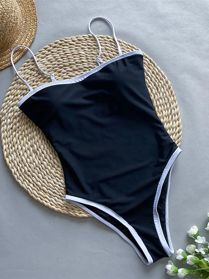 2025 New Sexy Splicing High Leg Cut Women Swimwear One Piece Swimsuit Female Monokini Padded Bather Bathing Suit Swim K5622
