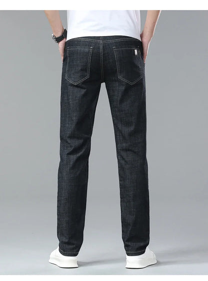Men's Ice Silk Jeans Summer New Lyocell Thin Business Casual Denim Pants Classic All Match Slim Fit Straight Elastic Jean Male