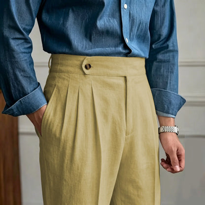 Classics Italian Naples Style Linen Men Suit Trousers Summer Trendy High Waist Pants Male Business Office Pleated Streetwear