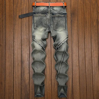 High Quality Fashion Luxury Retro Men's Denim Jeans Korean Style Vintage Casual Punk Motorcycle Designer Riding Cargo Jeans