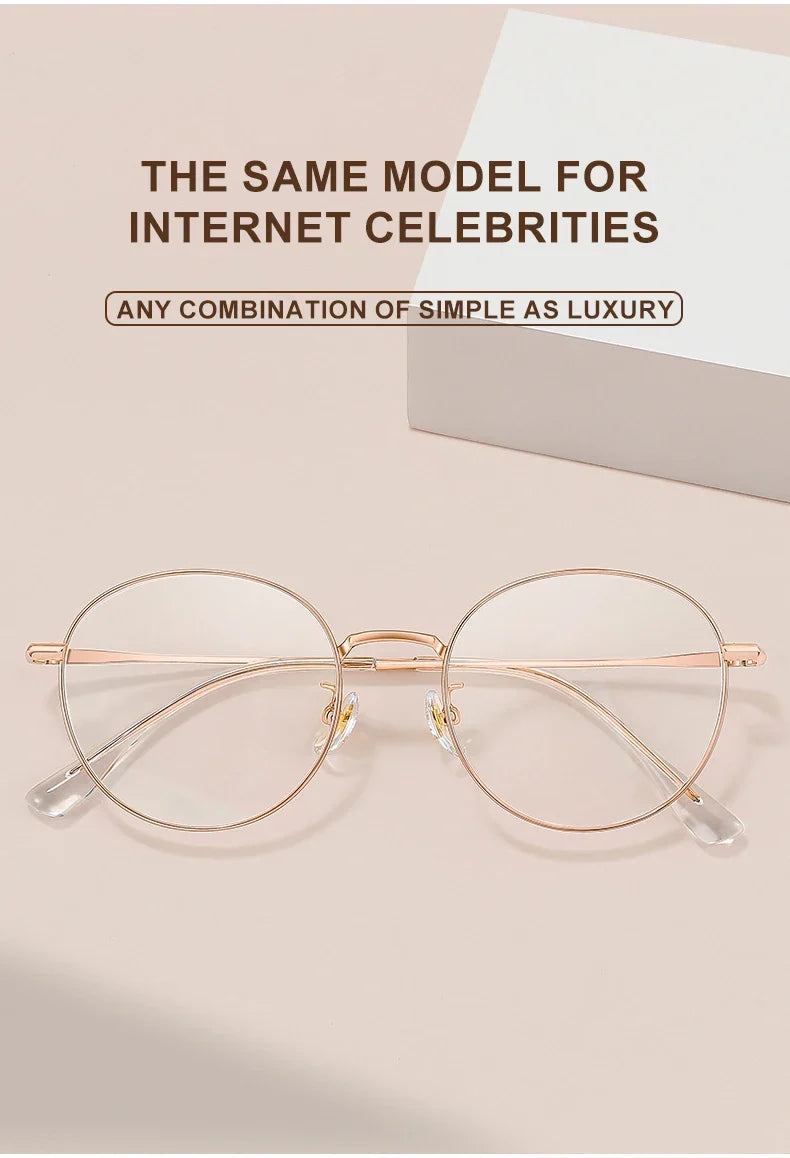 High Quality Round Ultra-light ALL Titanium Eyeglass Frames Women Myopia  Prescription Eyewear Reading Glasses 30821