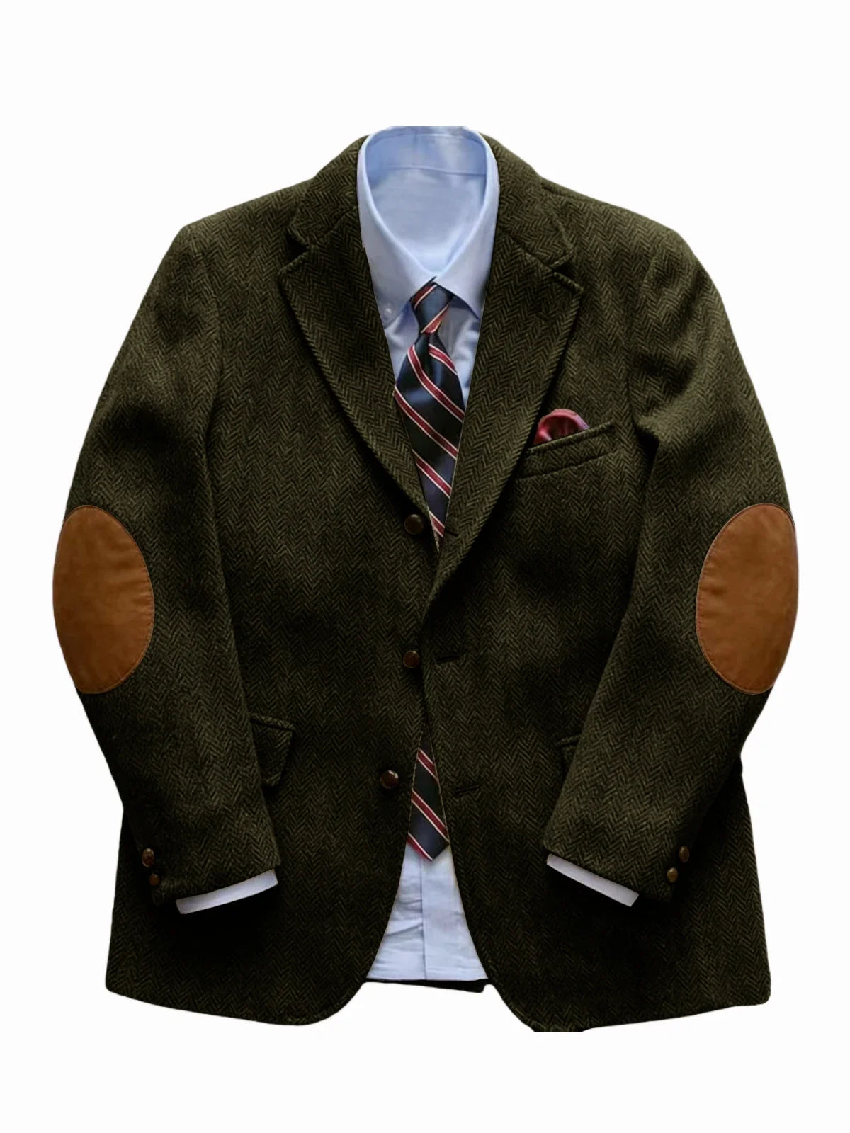 Men's Vintage Herringbone Tweed Blazer With Elbow Patch 2 Button Single Breasted Cotton Casual Slim Fit Business Jacket XS-7XL