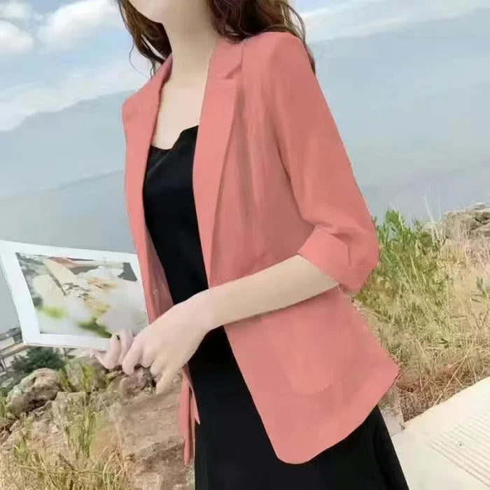 Linen Small Blazer For Women, Thin  Summer Suit, Korean Version, Sun Protection, Casual British Style, White And Black