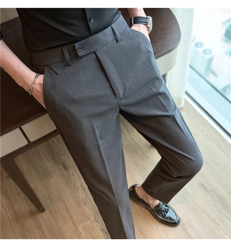 Men's High-Grade Trousers, Stretch Waist, Casual Trousers Slim Fit Navy Blue, Business All-Match，Male Pants