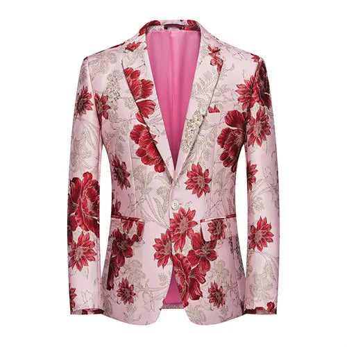 2026 New Men's Pink Embroidered Suit Jacket, Wedding Party Dress Coat, Fashionable Slim Male Blazers, Asian Size M-5XL 6XL