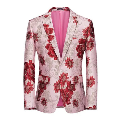 2026 New Men's Pink Embroidered Suit Jacket, Wedding Party Dress Coat, Fashionable Slim Male Blazers, Asian Size M-5XL 6XL