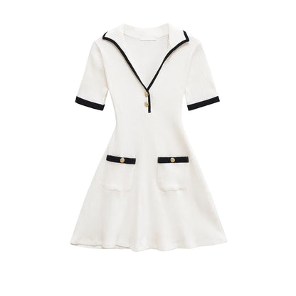 2025 Autumn  Casual Mini Dress Fashion Contrast Color Design Short Sleeve Dresses For Women Elegant Short Dress