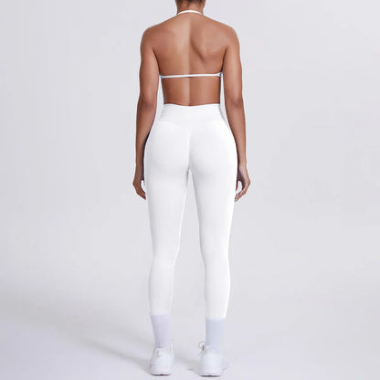 Women 2pcs Patchwork Sport Yoga Suit Training Sleeveless Sport Gym Tops Tummy Control Slimming Booty Leggings Yoga Suit Sports