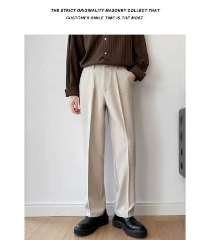 2024 Spring Autumn Men's Fashionable White Korean Style Casual Pants Street Draped Straight Loose Suit Casual Trousers Male