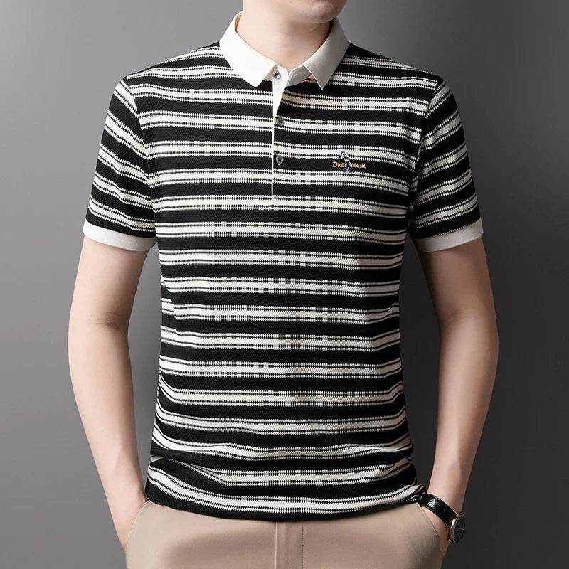2025 Summer New Men's Polo Shirt Business Casual Collar Short Sleeve Men's Fashion Printed Stripe Half Sleeve Top