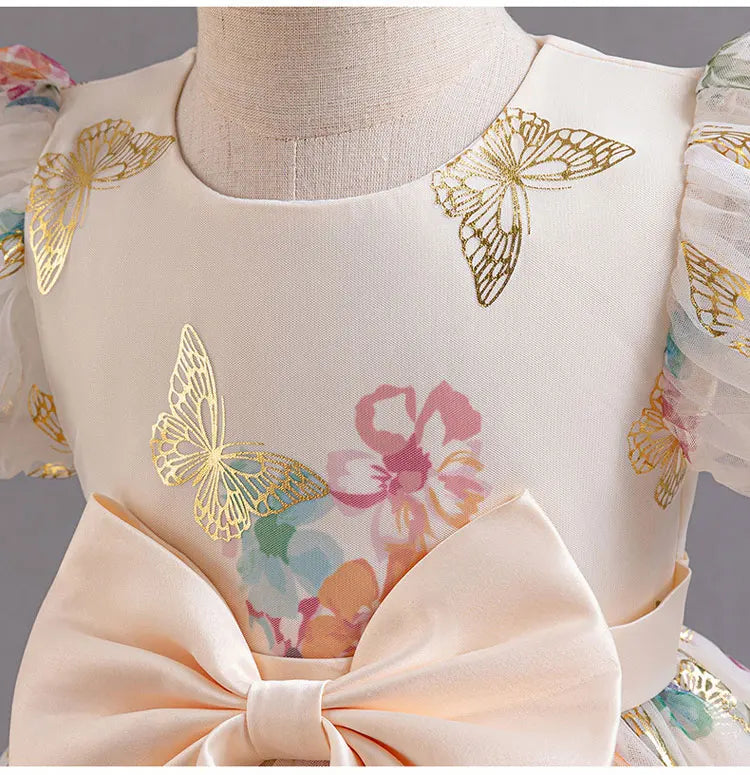 Bow Flower Girl Dresses for Weddings Lace Short Sleeve Girls Party Dresses Summer Children Bridesmaid Dress 1-7 Years