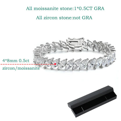 0.5CT Marquise Cut Certified Moissanite Tennis Bracelets for Women Sterling Silver S925 Plated 18k Gold Wholesale Jewelry