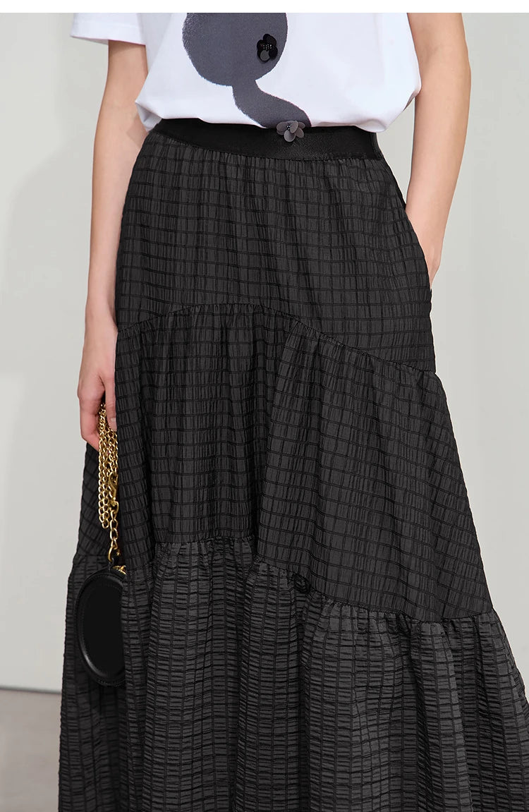 Minimalist Casual Halter Skirt Women 2025 Summer New Office Lady Solid Color Pockets Loose A line Cake Long Skirt 12542072