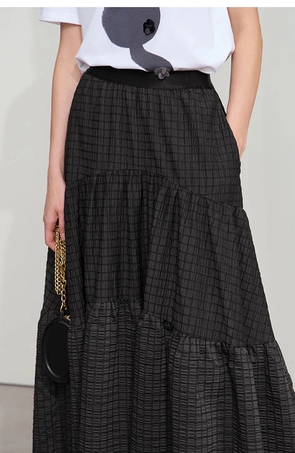 Minimalist Casual Halter Skirt Women 2025 Summer New Office Lady Solid Color Pockets Loose A line Cake Long Skirt 12542072