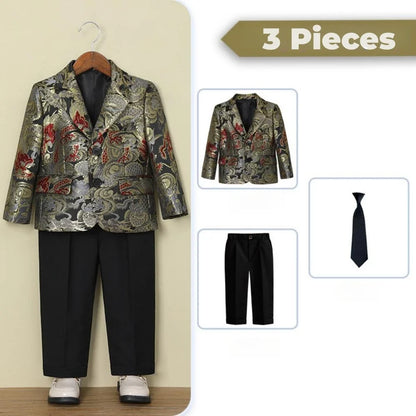 New Exquisite Jacquard Suit Set 3 Pieces Wedding Ring Bearer Outfit Notched Lapel Kids Slim Fit Suits Peformance Wear