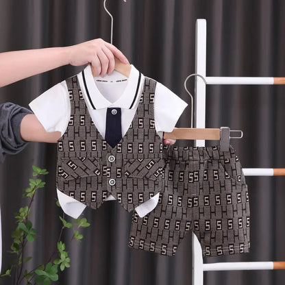 Children Boys Cotton Clothes Outfits Gentleman Tie Patchwork Vest T-Shirt 2pcs/Set Toddler Kids Clothing Sets Suit 0-5 Years