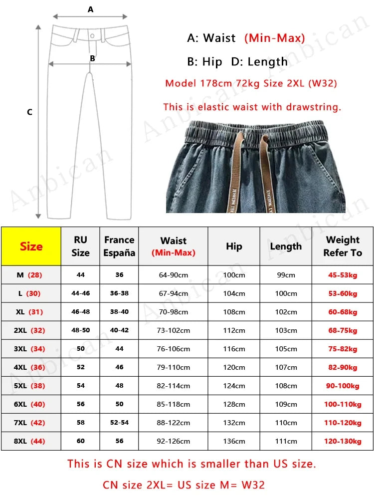 Summer Men's Straight Jeans Multi-Pockets Wide Leg Denim Cargo Pants 8XL 7XL 6XL Big Size Lightweight Baggy Jeans Trousers