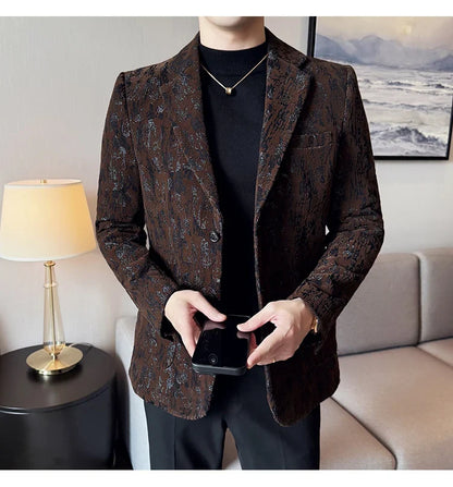 High Quality Plush Jacquard fashion Suit Jacket  Korean Version Slim Fit Business Retro Casual Social Wedding Suit Blazer 5XL-M