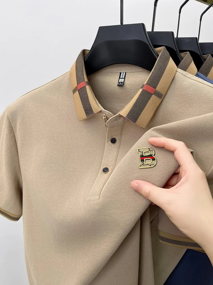 Luxury brand logo short sleeve polo shirt men summer new high-end silk cotton breathable Paul T-shirt fashion casual men's wear