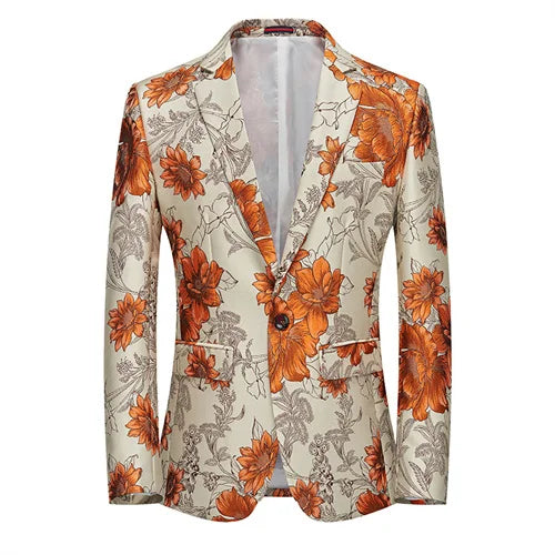 New Men Fashion Flower Suit Luxury Jacquard Jacket Homme Wedding Ball Party Single Button Blazer Singer Stage Performance Coat