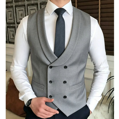Men Vest Double Breasted With Lapel Solid Waistcoat For Wedding Banquet Business Party Work Office Casual Daily Men Suit Vest