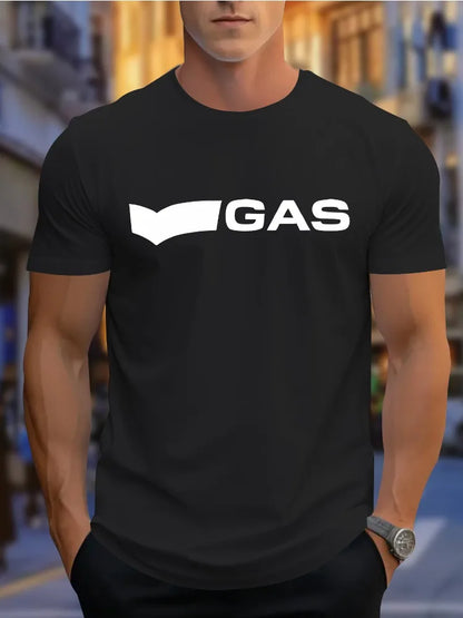 Men's Summer 100% Pure Cotton Fashionable Casual Sports Loose GAS Letter Pattern Printed Round Neck Short Sleeved T-shirt Top