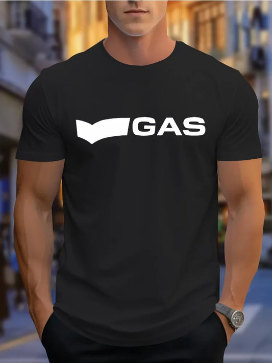Men's Summer 100% Pure Cotton Fashionable Casual Sports Loose GAS Letter Pattern Printed Round Neck Short Sleeved T-shirt Top