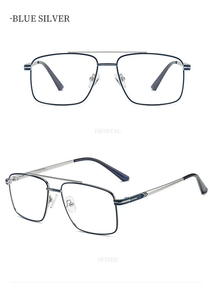 Classic Business Men's Metal Geometric Square Frame Eyewear Customizable Prescription Blue Light Protection Eyewear
