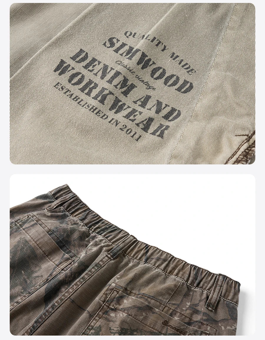 2026 Summer New Distressed Camouflage Shorts Men Loose Baggy Cargo Pants 270gsm Cotton Washed Frayed Hem Tactical Shorts
