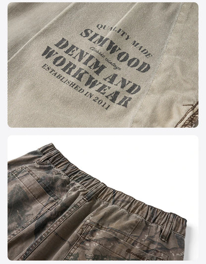 2026 Summer New Distressed Camouflage Shorts Men Loose Baggy Cargo Pants 270gsm Cotton Washed Frayed Hem Tactical Shorts