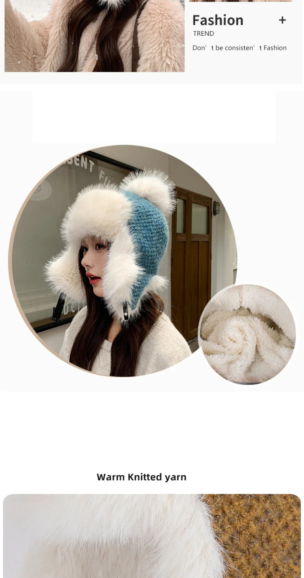 Russian Hat Ushanka Thick Warm Fluffy Fur Hat Women Snow Ski Earflap Cap Female Knitted Hat Skullies Beanies Bomber Hats