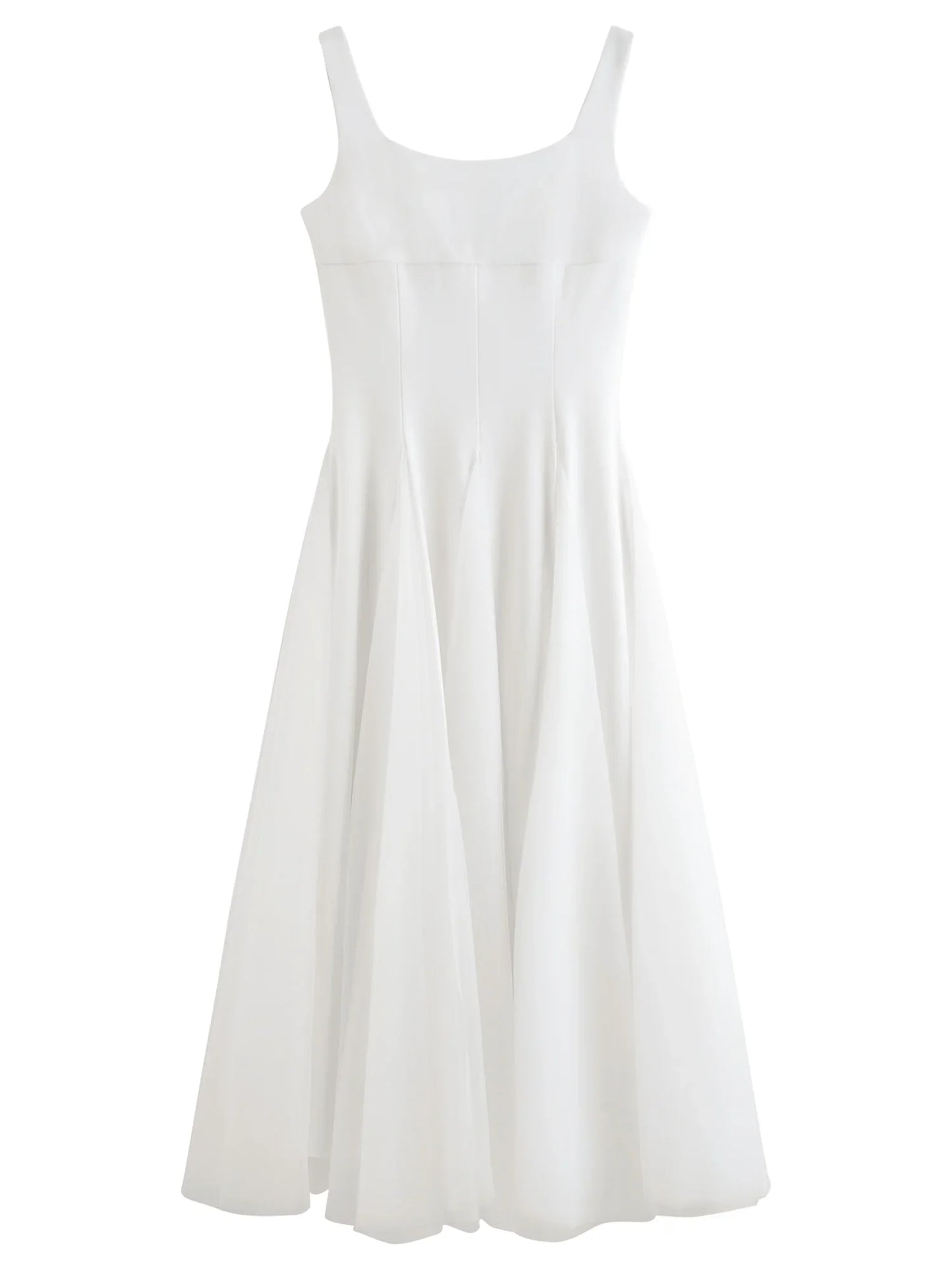 2026 Summer Women‘s Square Neck Tulle A-Line Maxi Dress Vest Collar Flowy Long Dress for Romantic Coquette Summer Style