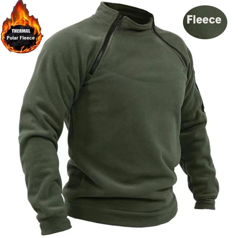 Mock Neck Military Sweatshirt Fleece Jackets Men's Cargo Tactical Pullover Hiking Camping Climbing Trekking Windproof Jackets