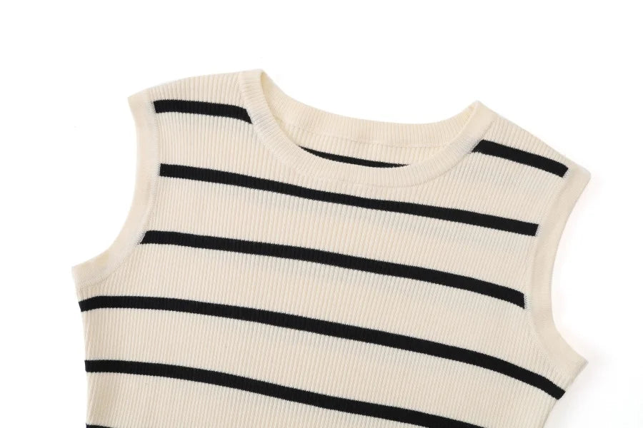 AS AW25 stripe knitting cardigan + sleeveless patch dress maxi matching set for woman clothing