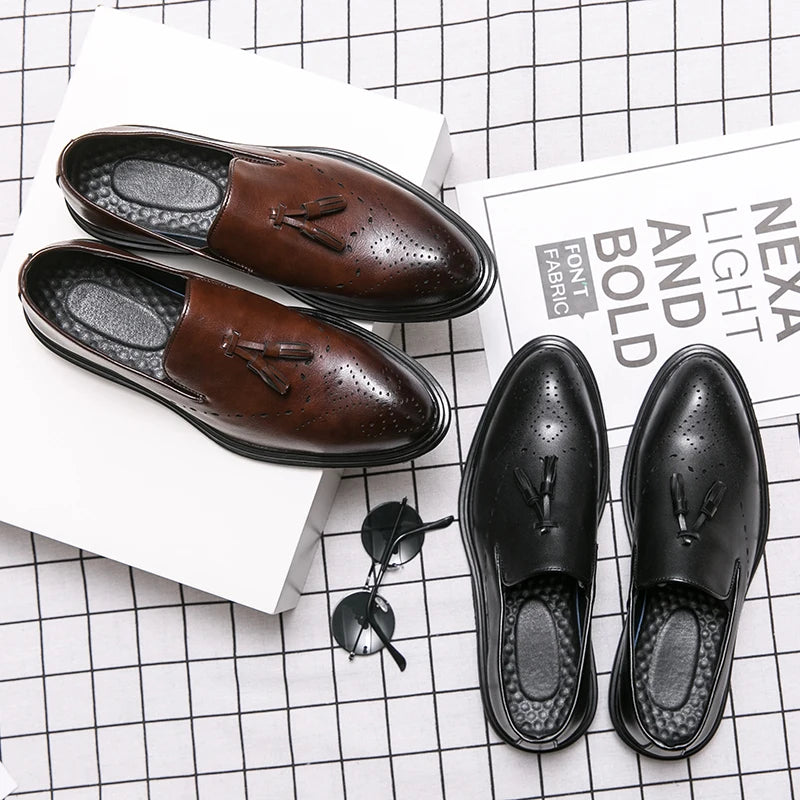 Brand Mens Leather Office Flats Wedding Banquet Luxury Loafers Comfortable Designer Oxfords Business Formal Korean Shoes for Men