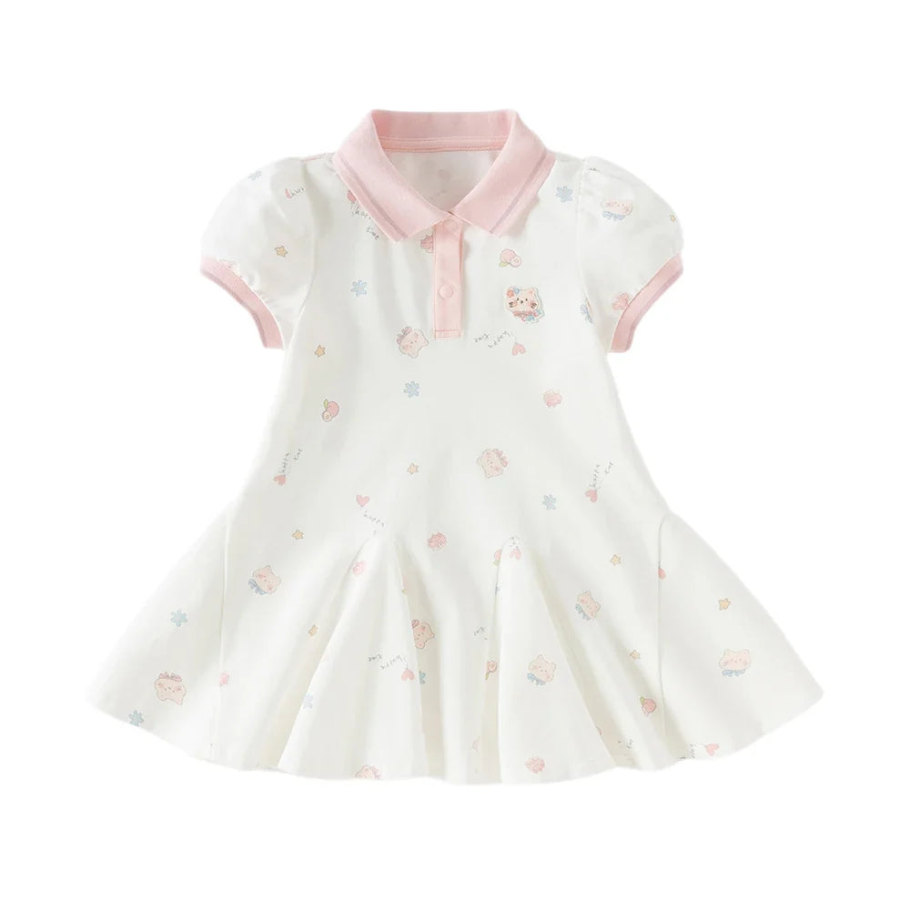 Girls Summer Princess Dress Casual Cute Kids Printed Polo Short Sleeve Dress Formal Party Knitted Clothes DB2262445
