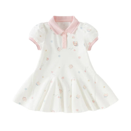 Girls Summer Princess Dress Casual Cute Kids Printed Polo Short Sleeve Dress Formal Party Knitted Clothes DB2262445