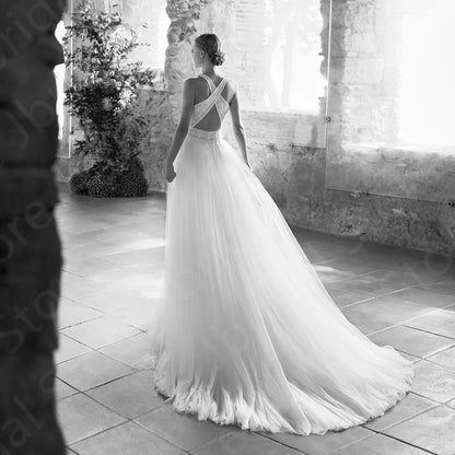 New Summer Beach Wedding Dresses Boho Bridal Gowns Lace Sleeveless Bride Dresses 2024 Latest White Wedding Gowns Customized